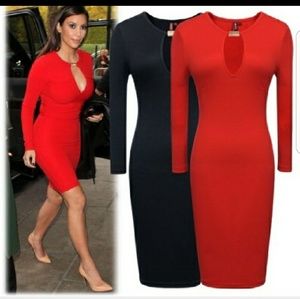BOGO Sexy long sleeve midi dresses with keyhole